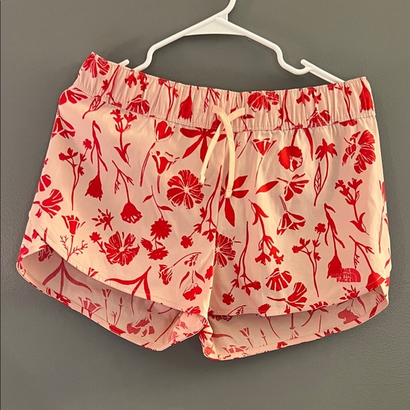 The North Face Red Floral Women's Athletic Shorts - Picture 1 of 3